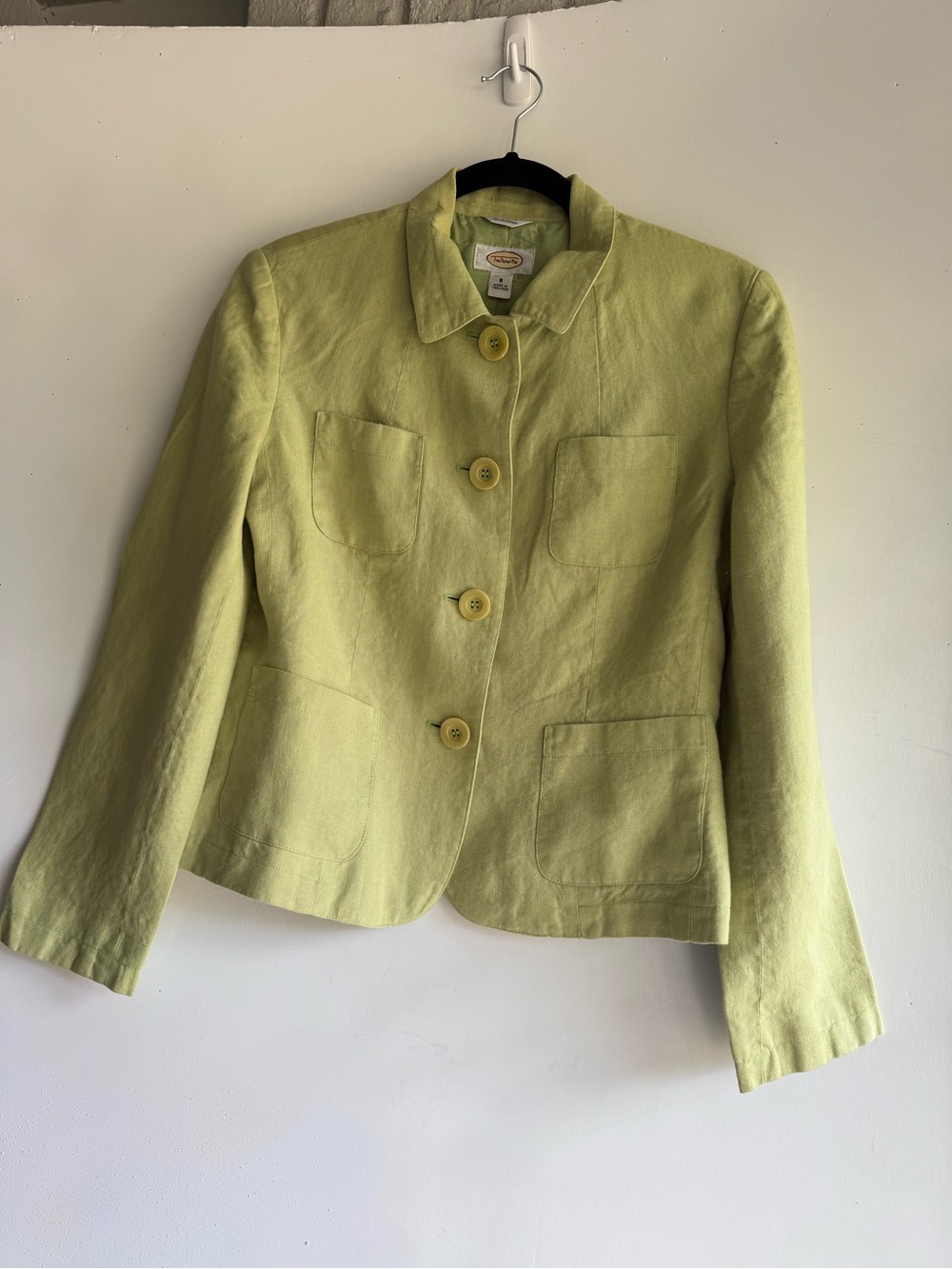 Talbots Light Lime Green Irish Linen Blazer 8 Fully lined Tailored Office Church